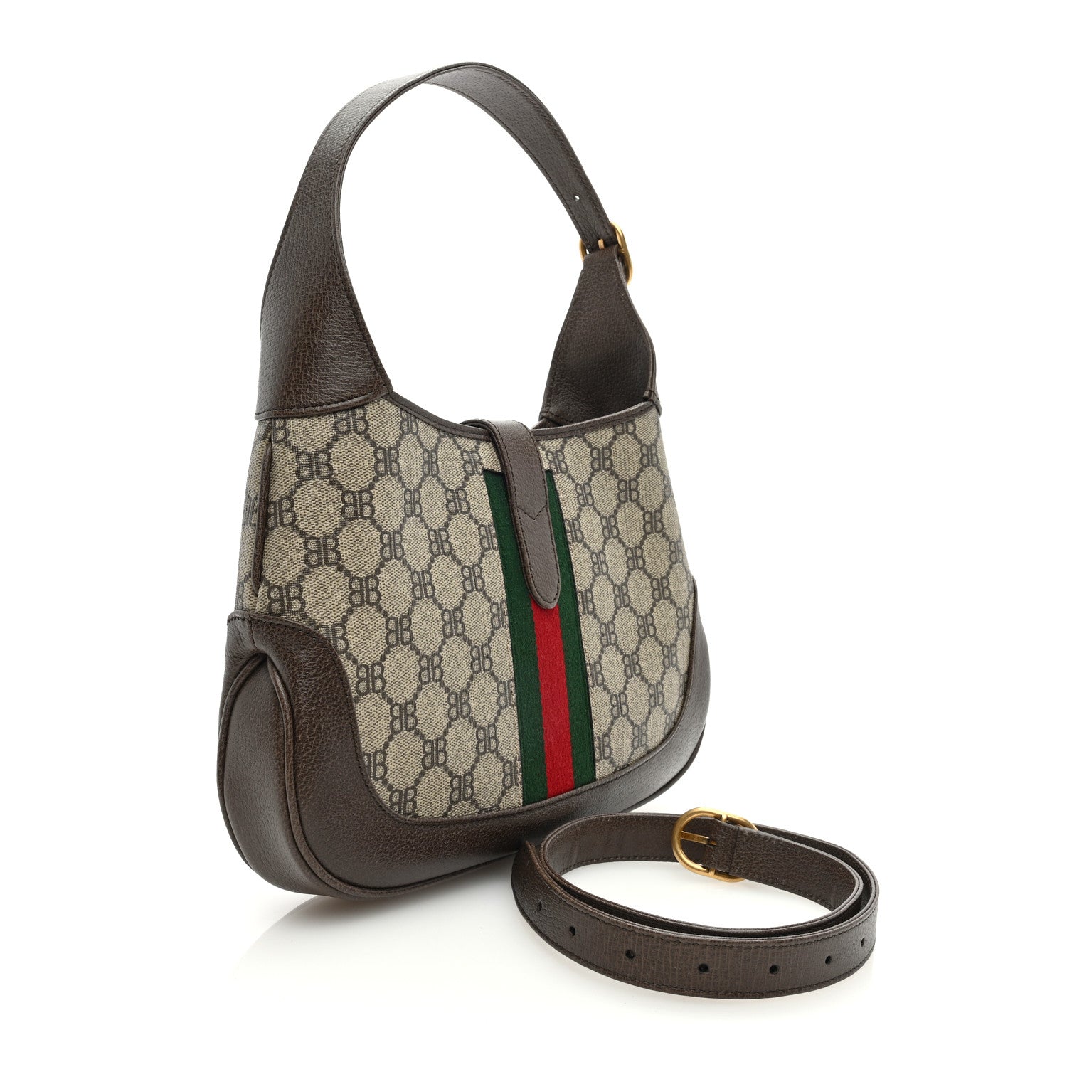 Gucci X BALENCIAGA BB Supreme Monogram Calfskin Web Small Jackie 1961 Hobo Beige Ebony 3 of 9
