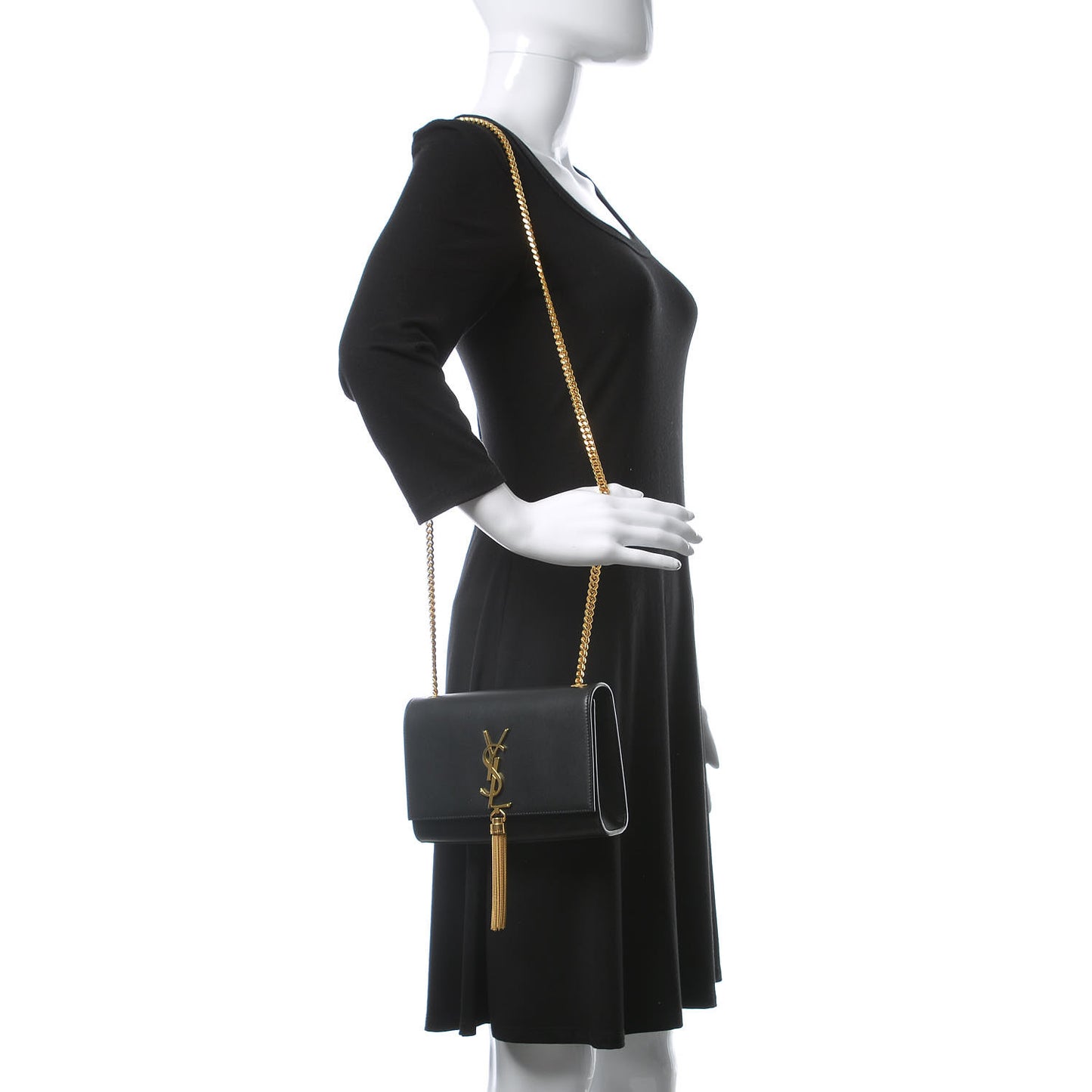 Smooth Calfskin Small Classic Monogram Kate Tassel Satchel Black