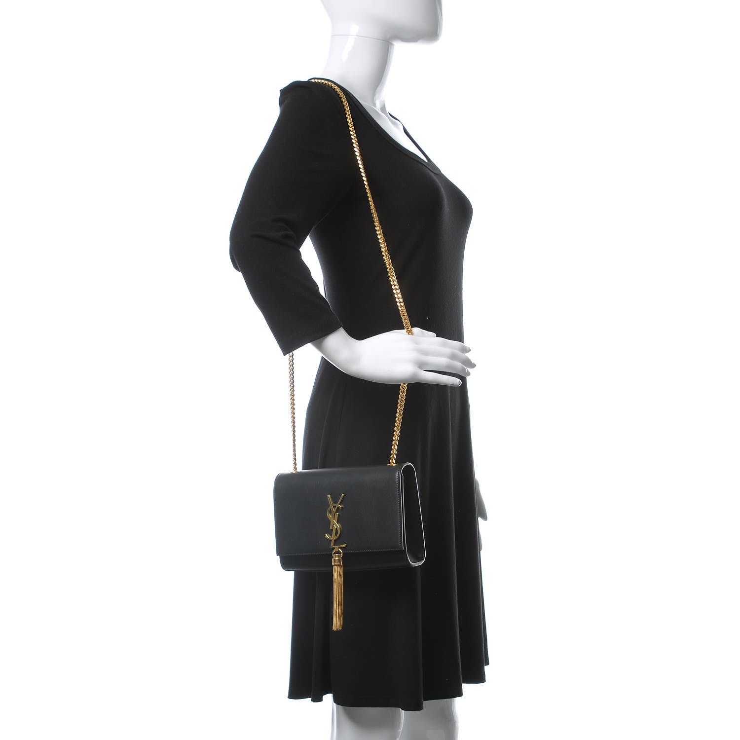 Saint Laurent Smooth Calfskin Small Classic Monogram Kate Tassel Satchel Black 2 of 11