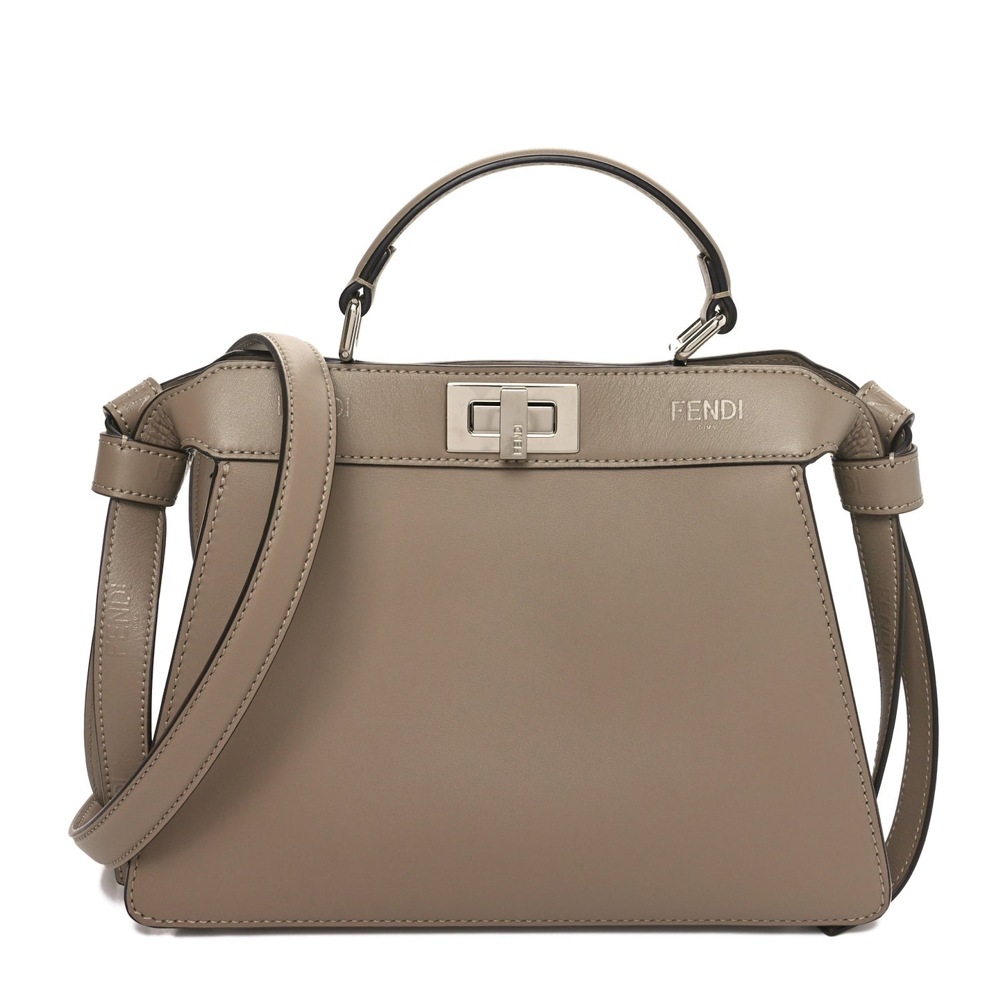Vitello Seta Shiny Nappa Logo Embossed Laces Small Peekaboo I SEE U Satchel Tortora