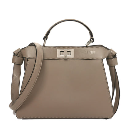 Fendi Vitello Seta Shiny Nappa Logo Embossed Laces Small Peekaboo I SEE U Satchel Tortora 1 of 10