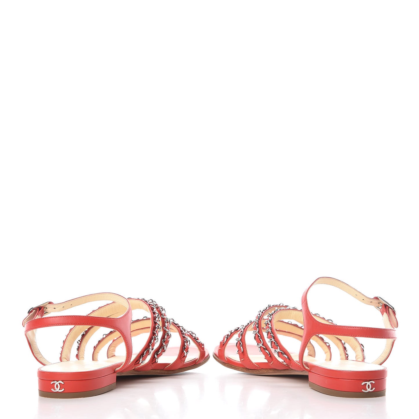 Lambskin Chain Flat Sandals 36 Red