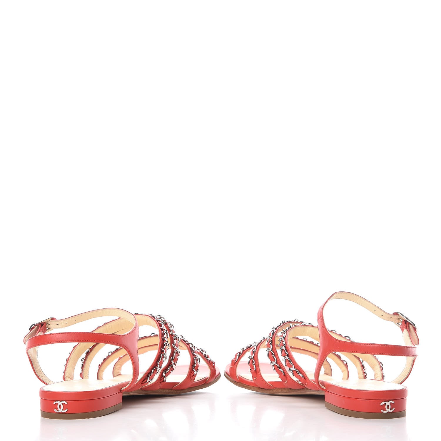 Chanel Lambskin Chain Flat Sandals 36 Red 6 of 18