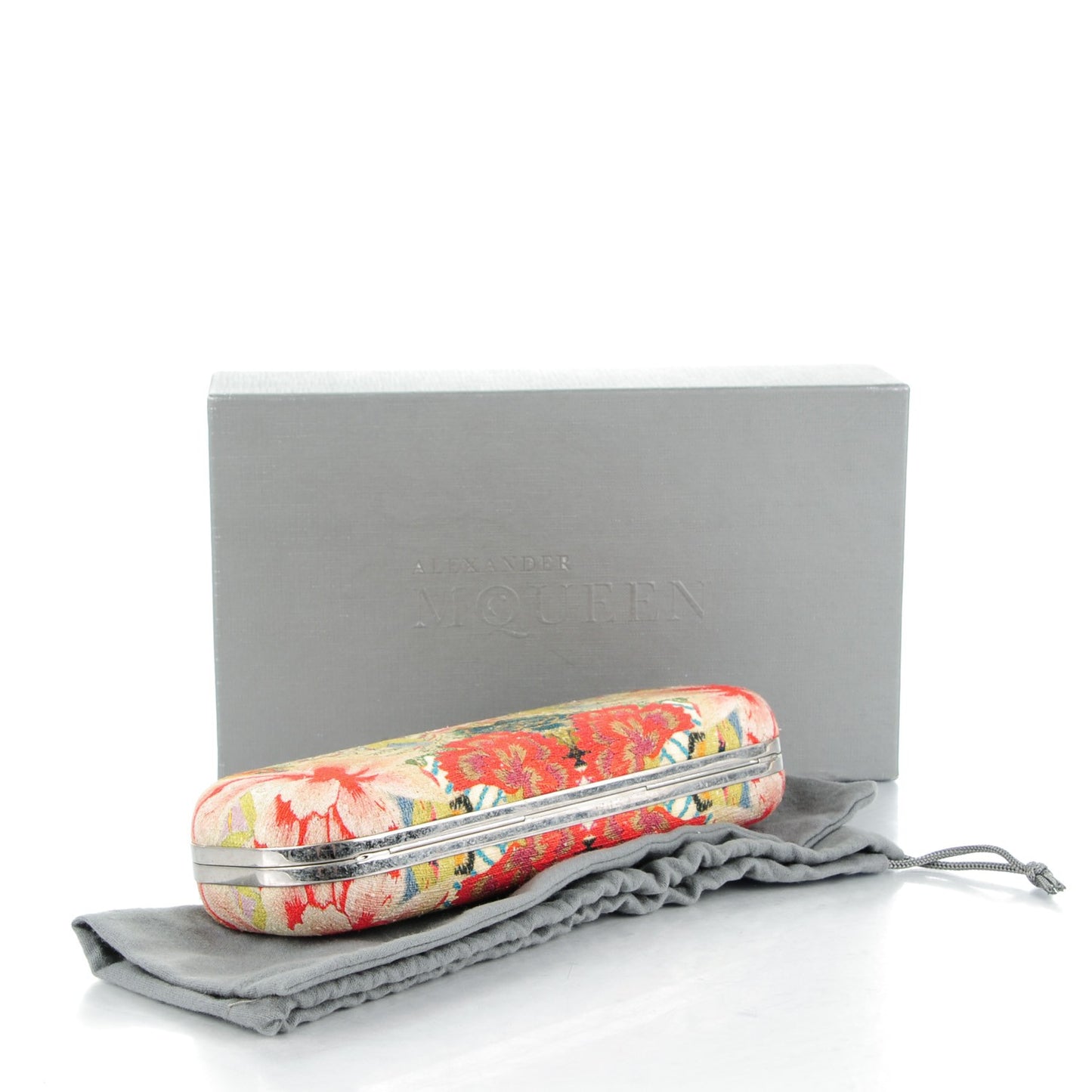 Printed Canvas Floral Knuckle Box Clutch Red