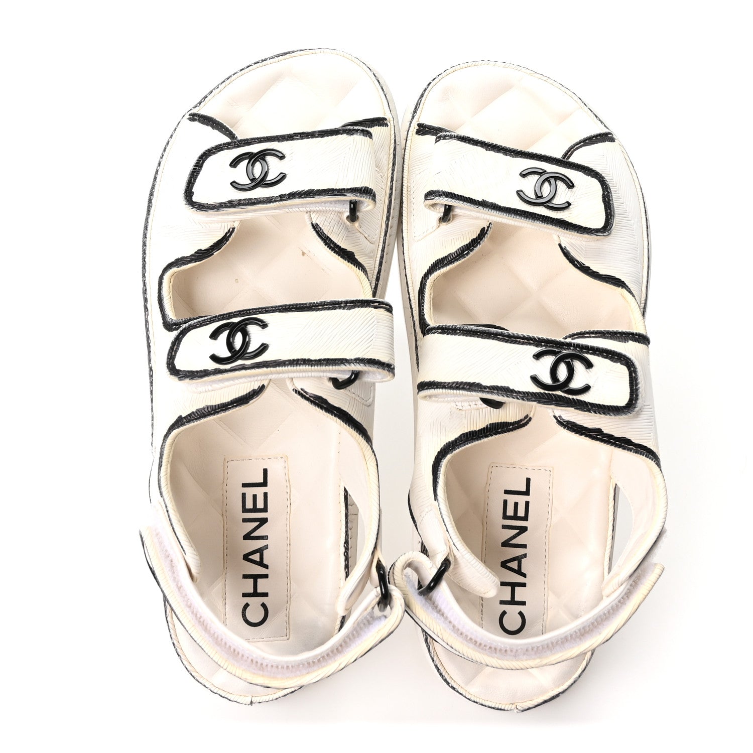 Chanel Calfskin Printed Velcro Dad Sandals 37 White Black 2 of 9