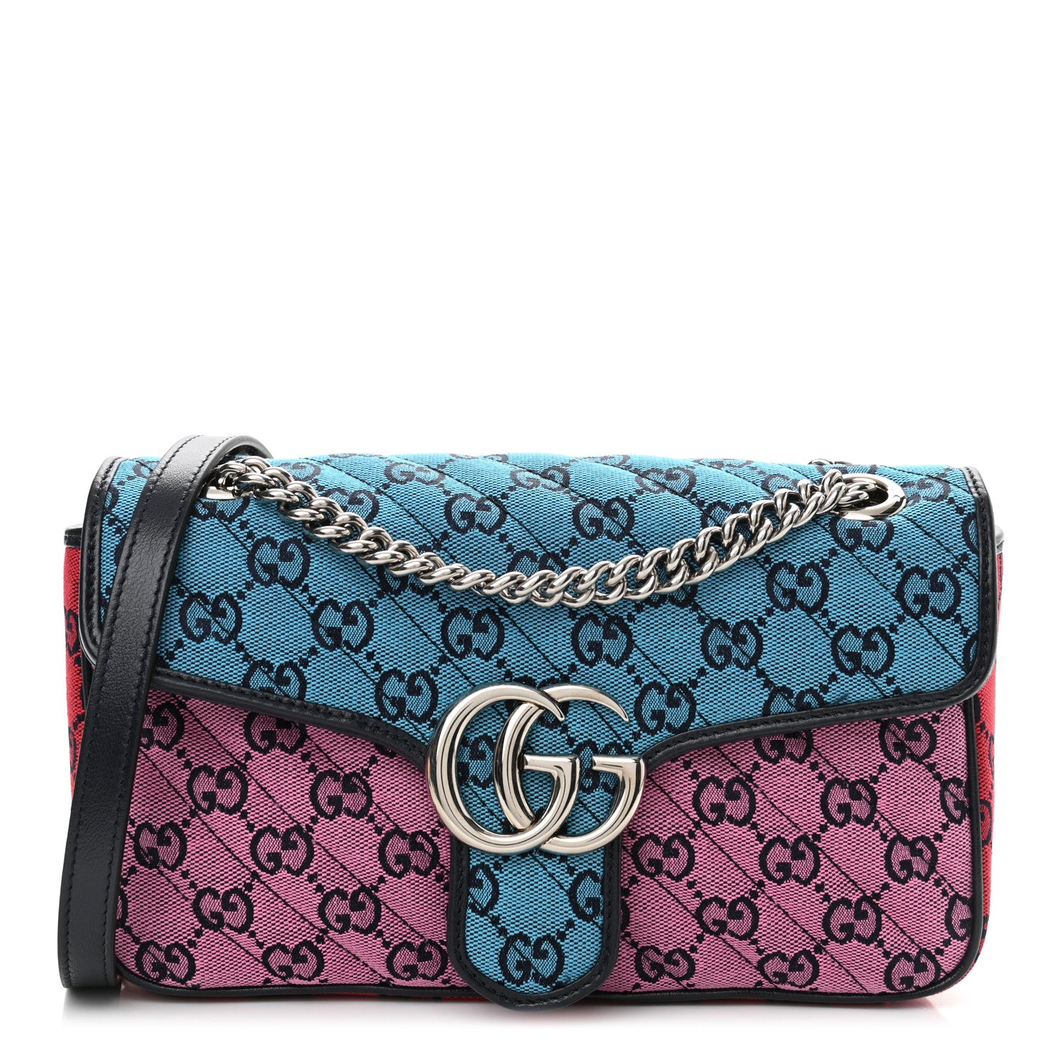 Gucci Monogram Multicolor Matelasse Diagonal Small GG Marmont Shoulder Bag Light Blue Pink Blue Green Red 1 of 12