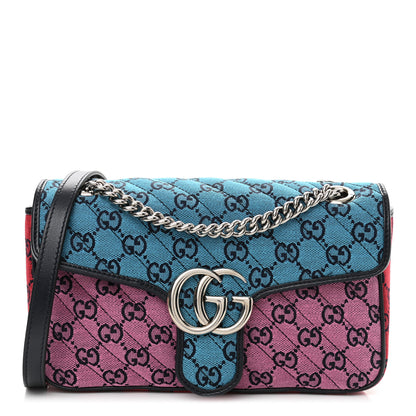 Gucci Monogram Multicolor Matelasse Diagonal Small GG Marmont Shoulder Bag Light Blue Pink Blue Green Red 1 of 12
