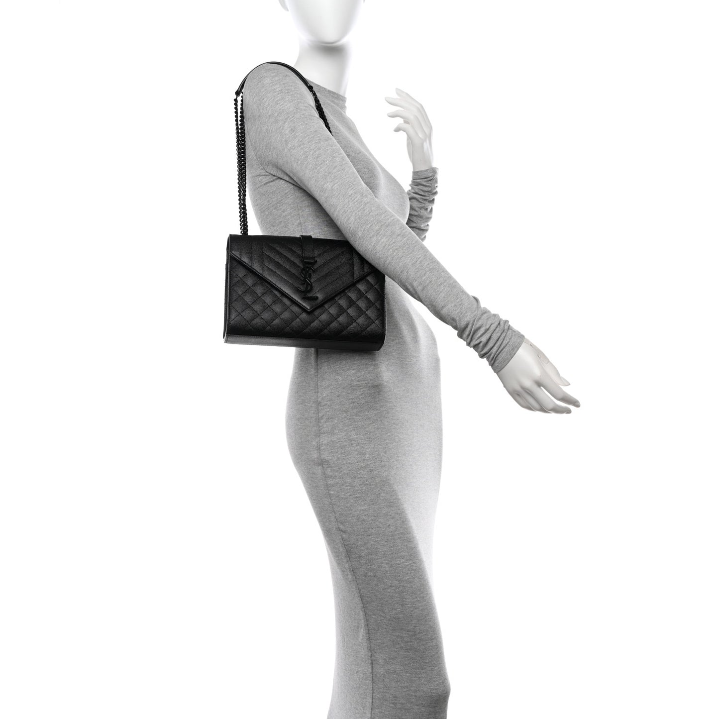 Grain De Poudre Textured Mixed Matelasse Triquilt Medium Monogram Monochrome Satchel Black