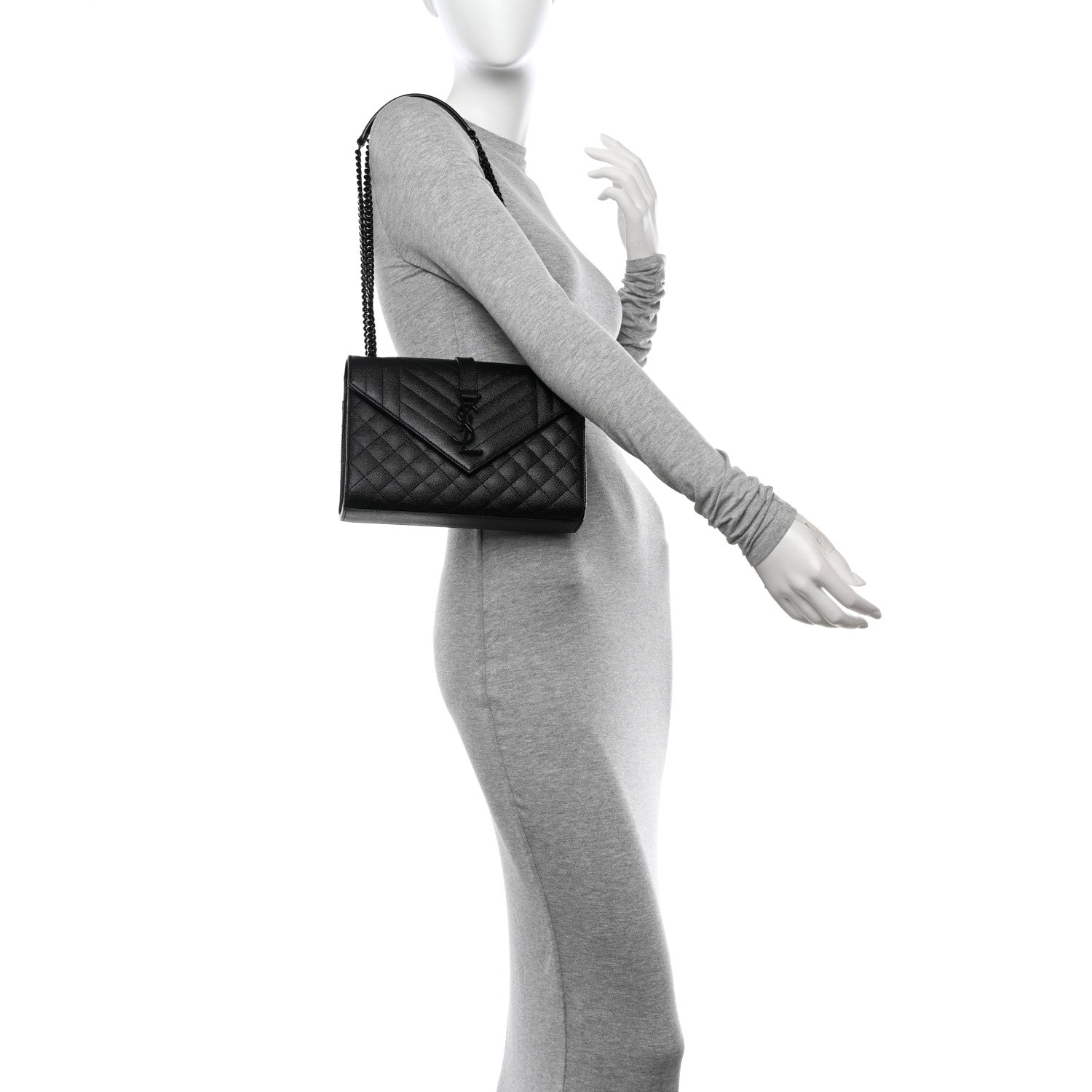 Saint Laurent Grain De Poudre Textured Mixed Matelasse Triquilt Medium Monogram Monochrome Satchel Black 2 of 10