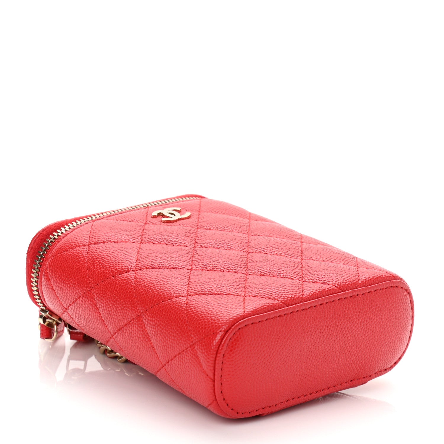 Chanel Caviar Quilted Small Vertical Coco Beauty Vanity Case With Chain Red 4 of 10