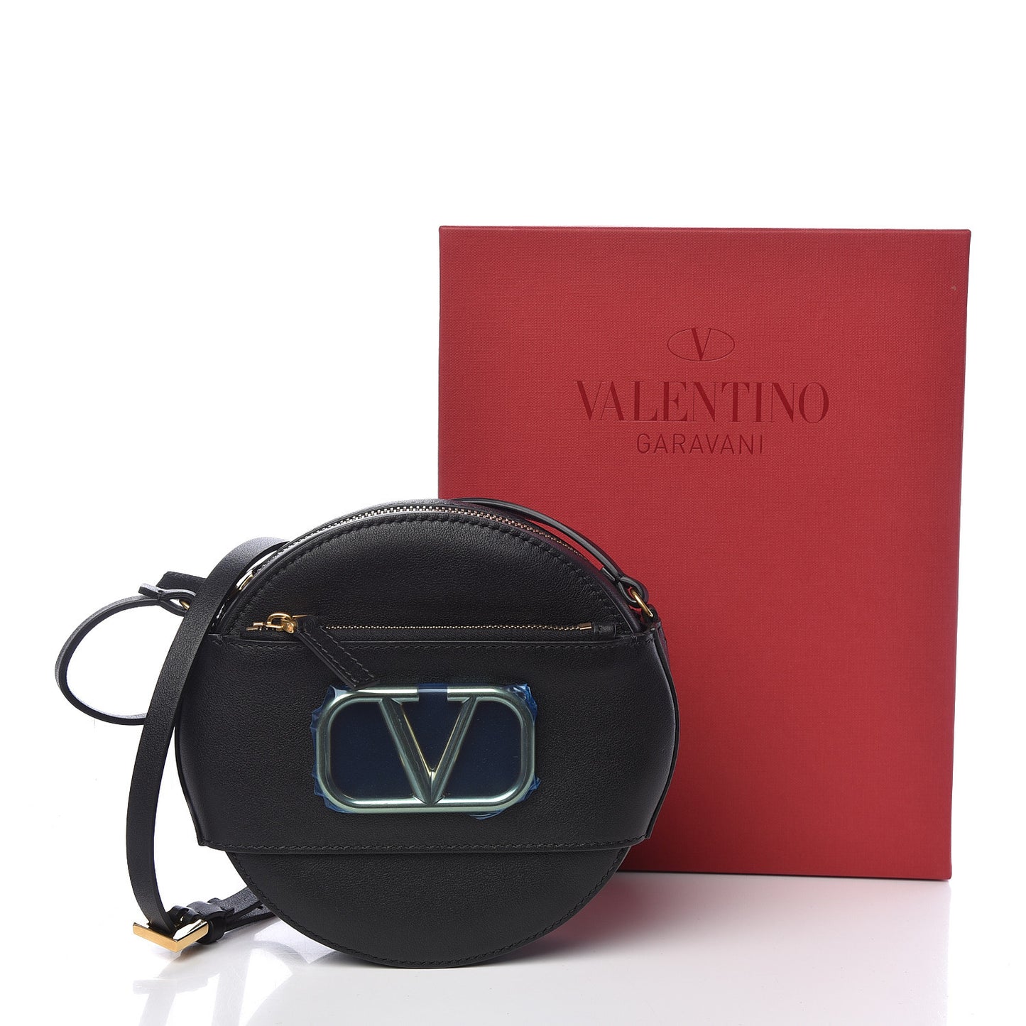 Calfskin VLogo Round Crossbody Bag Black