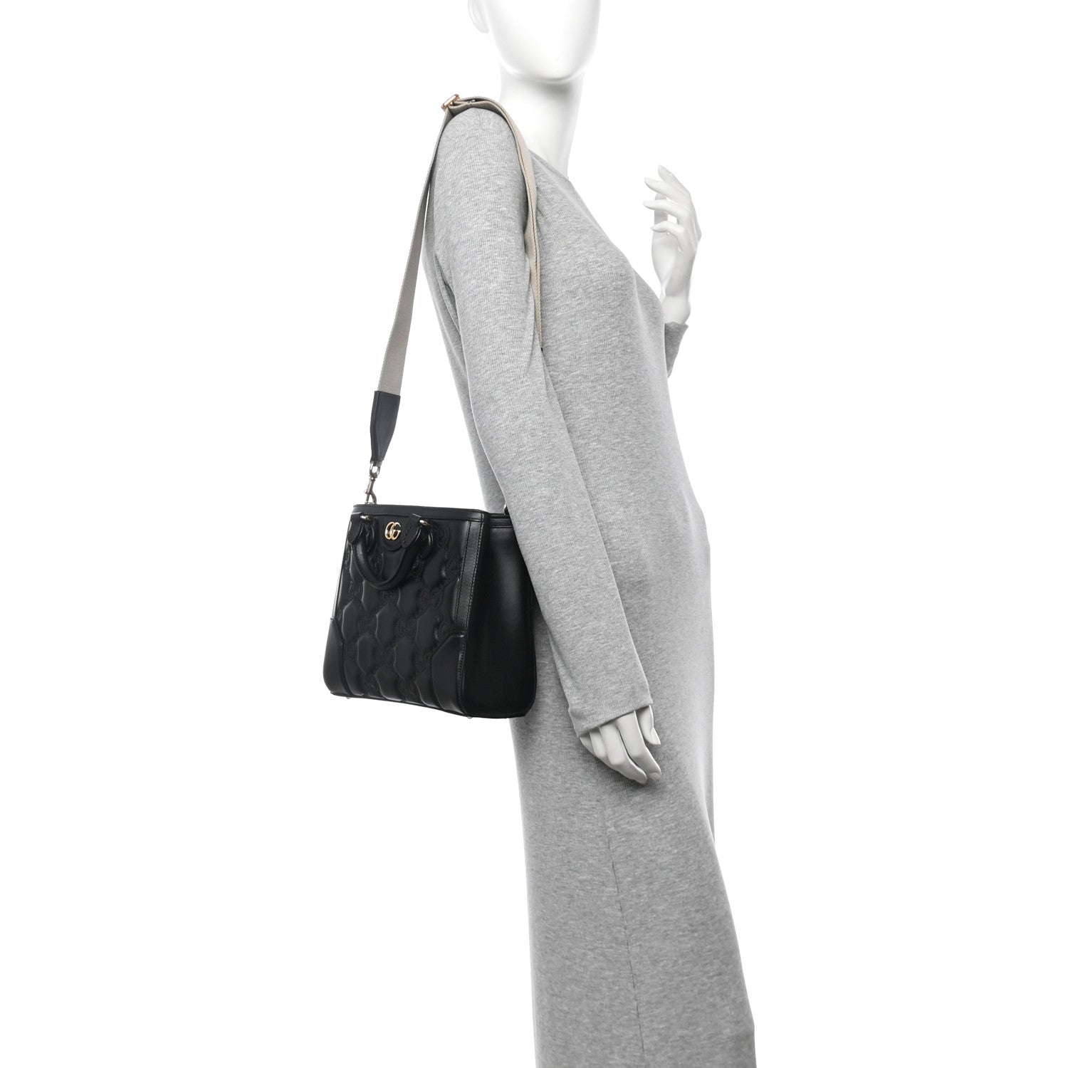 Gucci Calfskin GG Matelasse Mini Tote Bag Black Natural 2 of 10