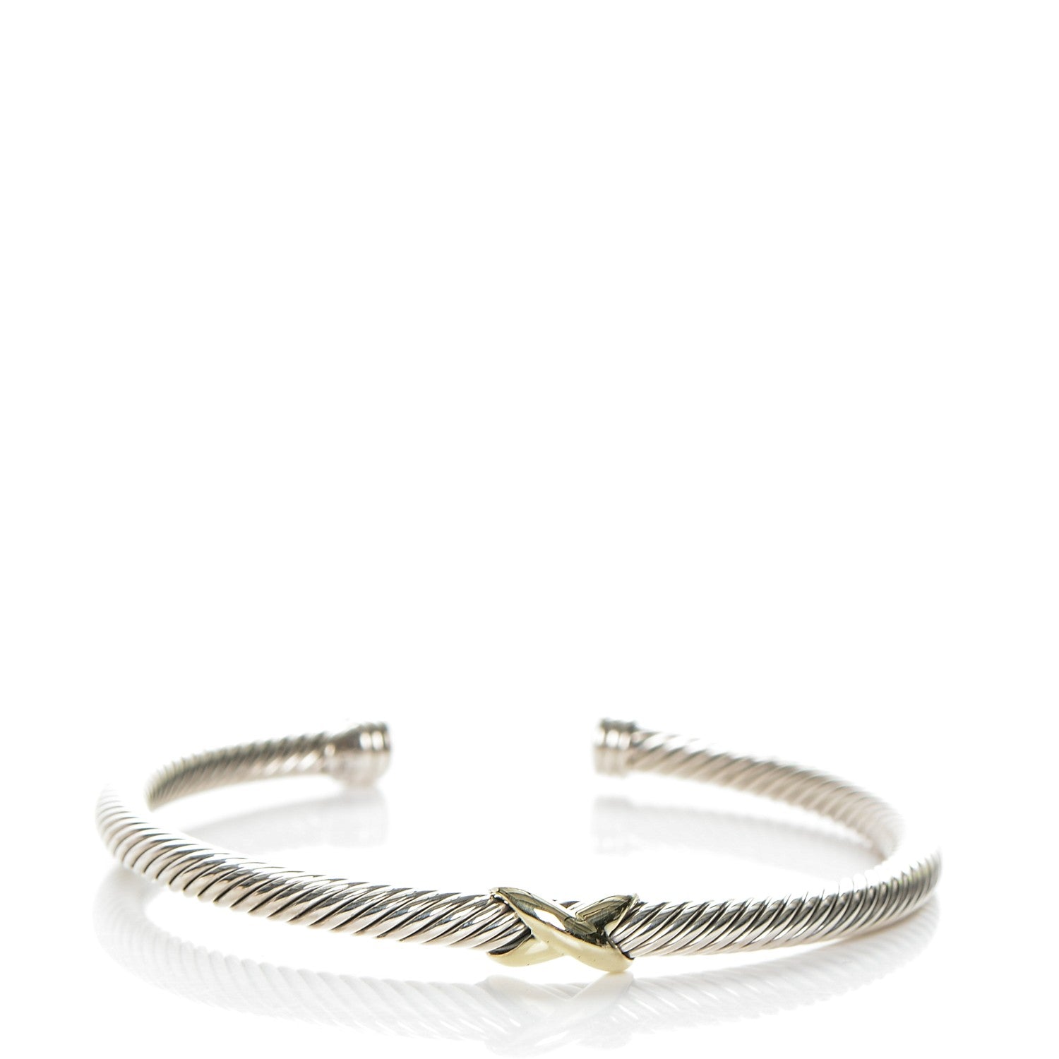 David Yurman Sterling Silver 18K Yellow Gold 4mm X Station Cable Bracelet 1 of 5