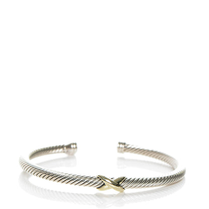 David Yurman Sterling Silver 18K Yellow Gold 4mm X Station Cable Bracelet 1 of 5