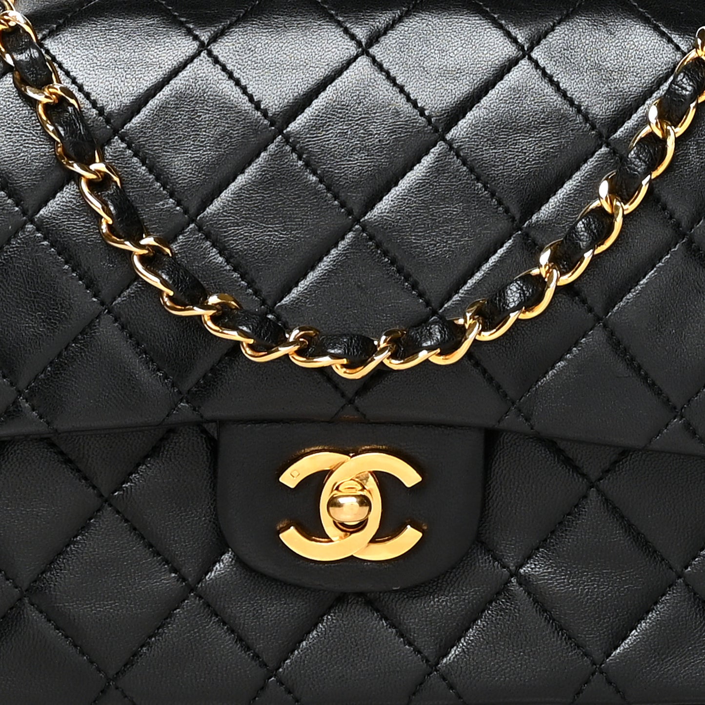 Lambskin Quilted Medium Double Flap Black