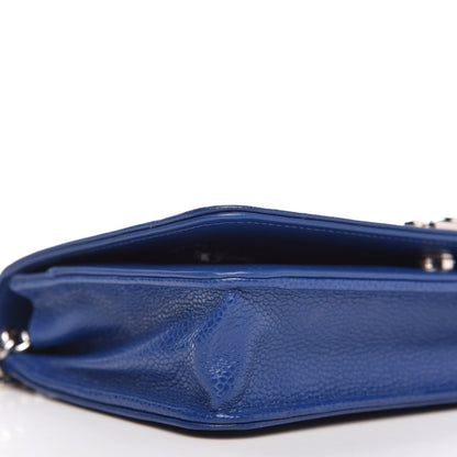 Chanel Caviar Chevron Quilted Boy Wallet On Chain WOC Blue 6 of 11