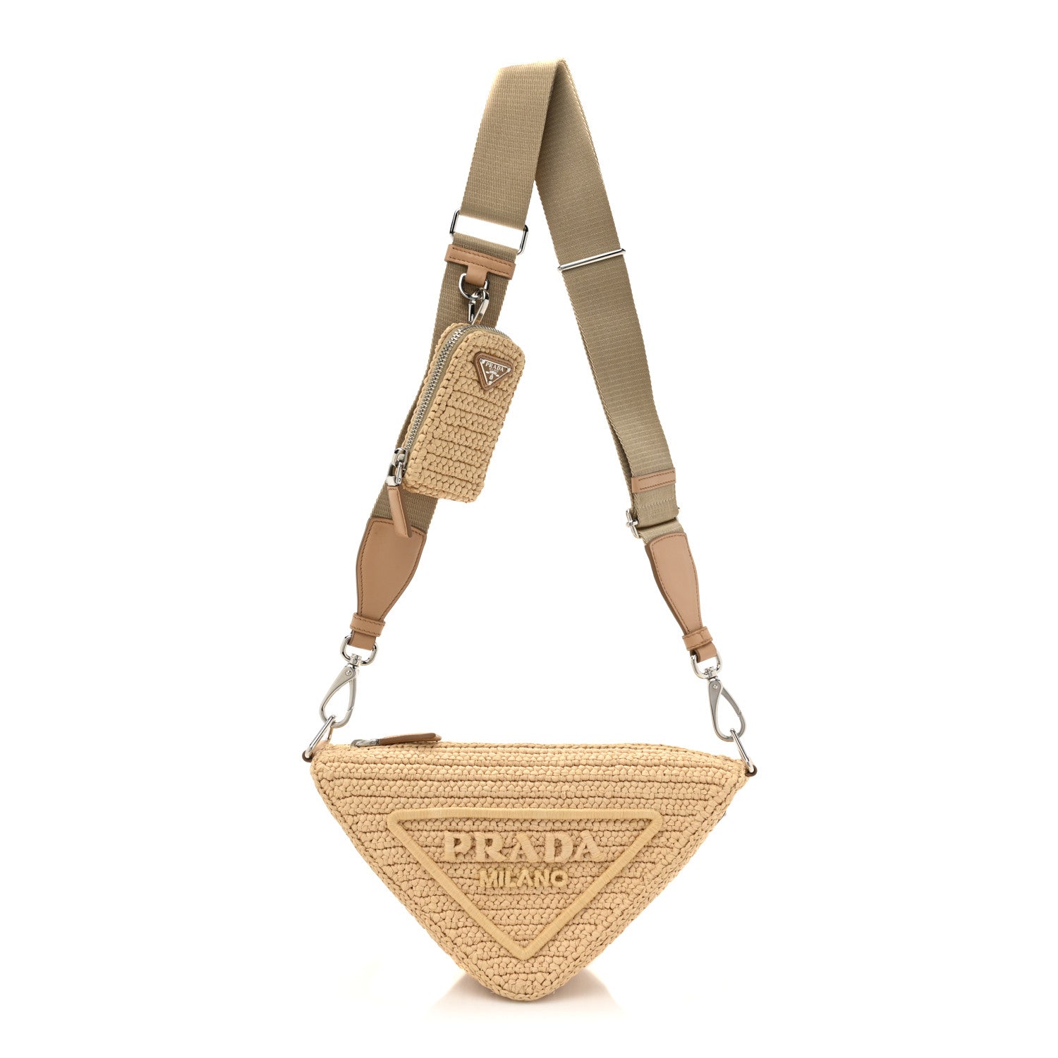 Prada Yarn Raffia Effect Crochet Triangle Shoulder Bag Naturale 1 of 9