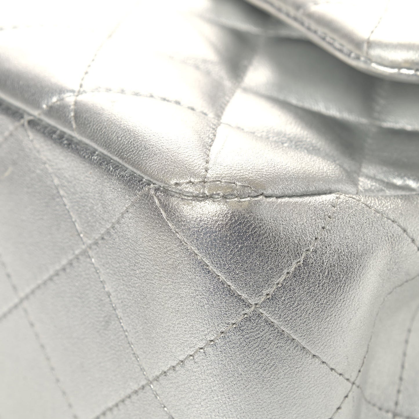 Metallic Lambskin Quilted Jumbo Single Flap Silver