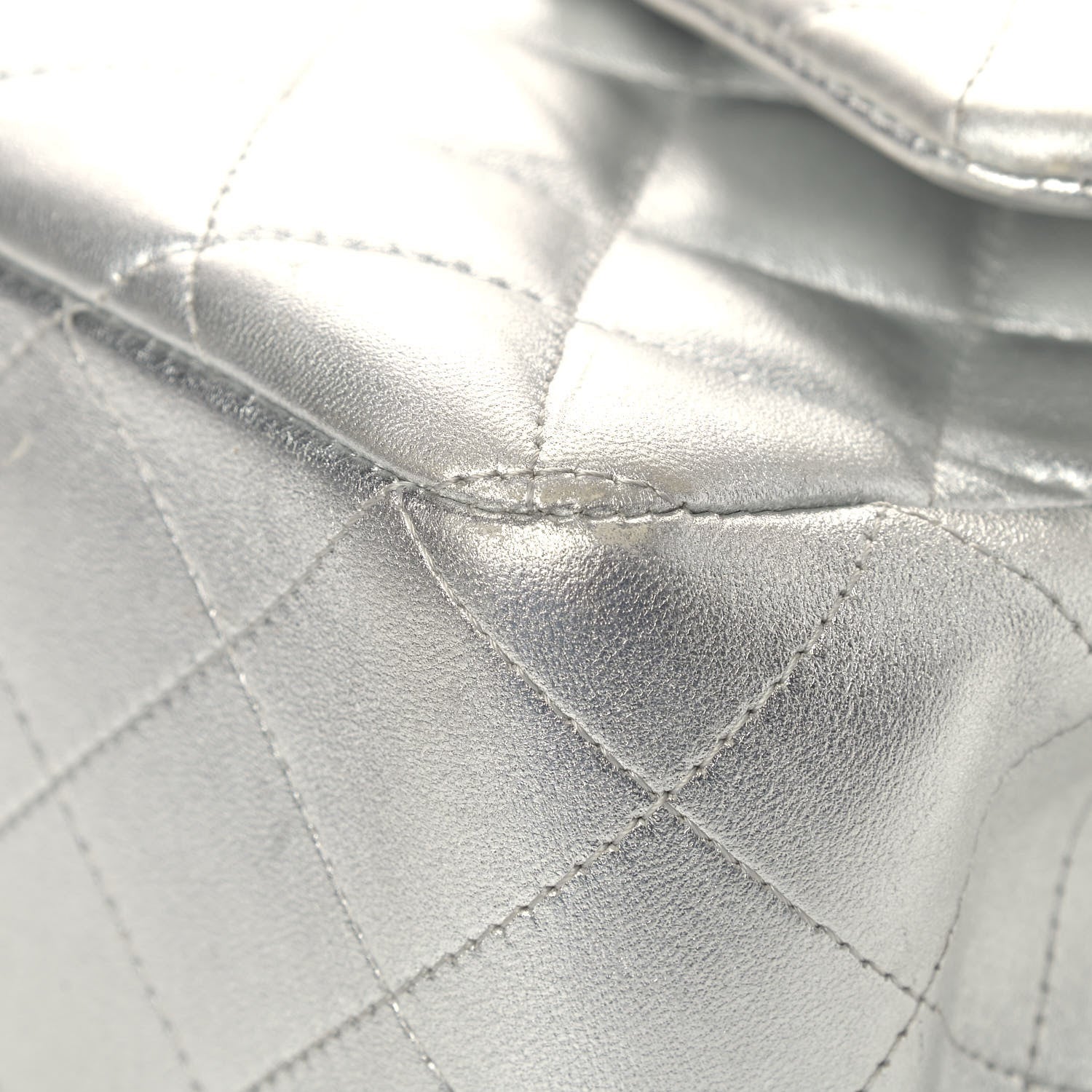 Chanel Metallic Lambskin Quilted Jumbo Single Flap Silver 10 of 17