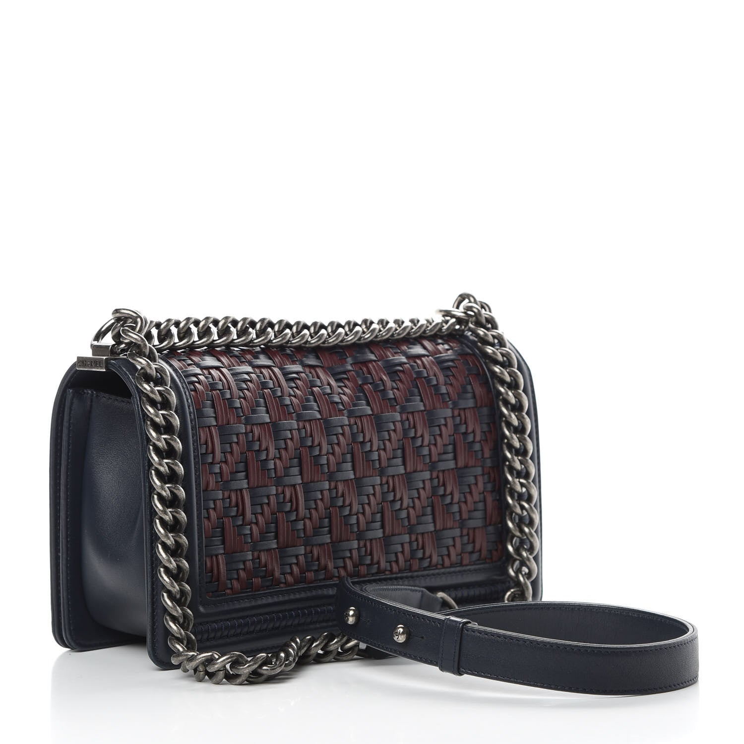 Chanel Calfskin Woven Medium Boy Flap Blue Burgundy 3 of 12