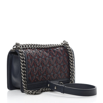 Chanel Calfskin Woven Medium Boy Flap Blue Burgundy 3 of 12