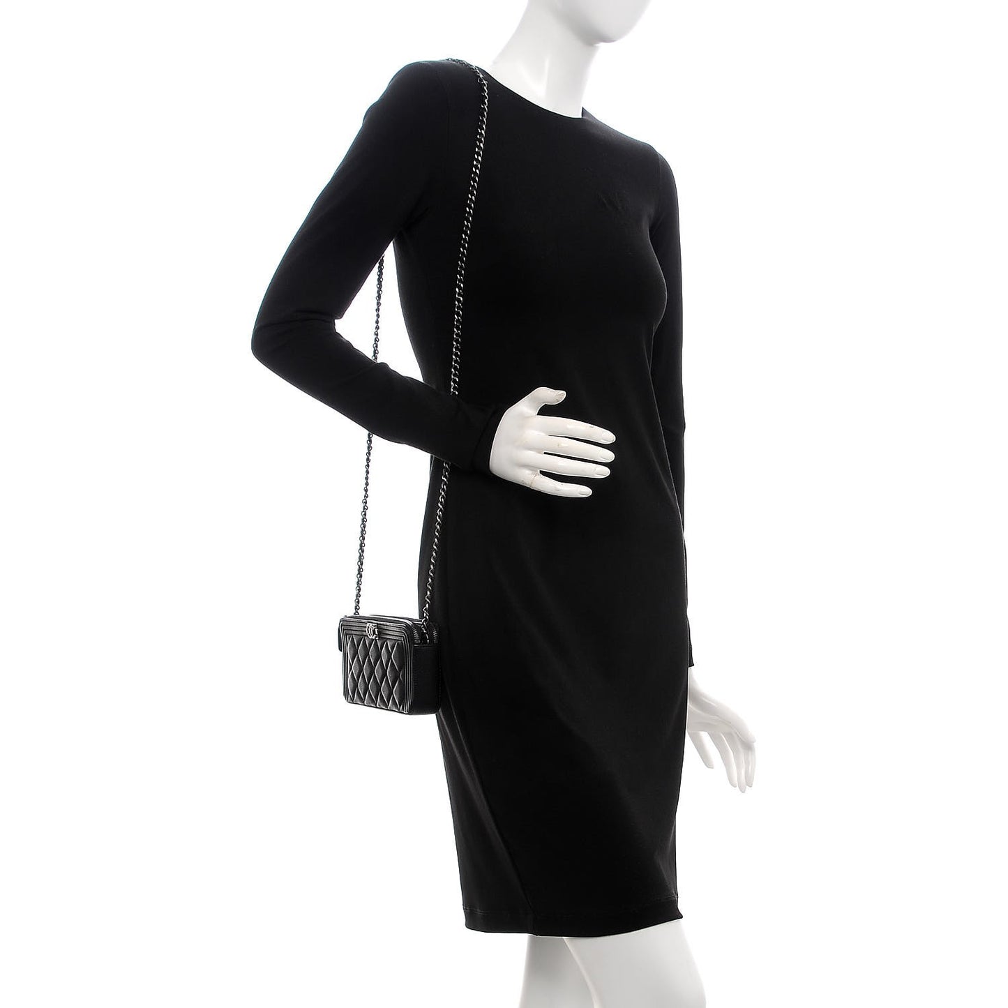 Caviar Quilted Small Boy Clutch With Chain Black