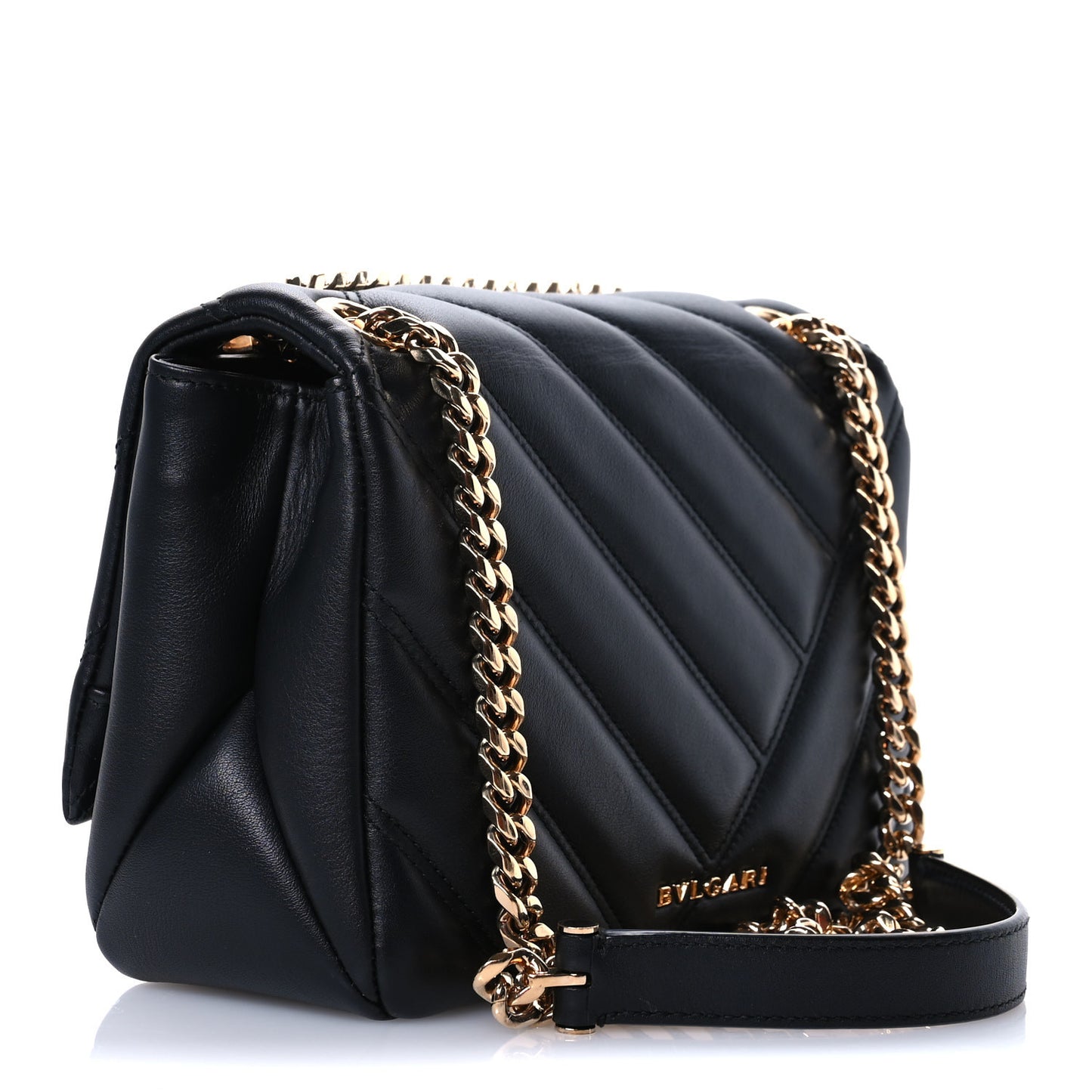 Calfskin Matelasse Small Serpenti Cabochon Shoulder Bag Black