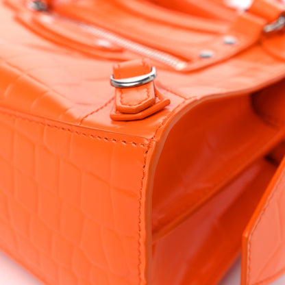 Balenciaga Semi Shiny Calfskin Crocodile Embossed Neo Classic Silver Hardware Mini City Orange 8 of 13