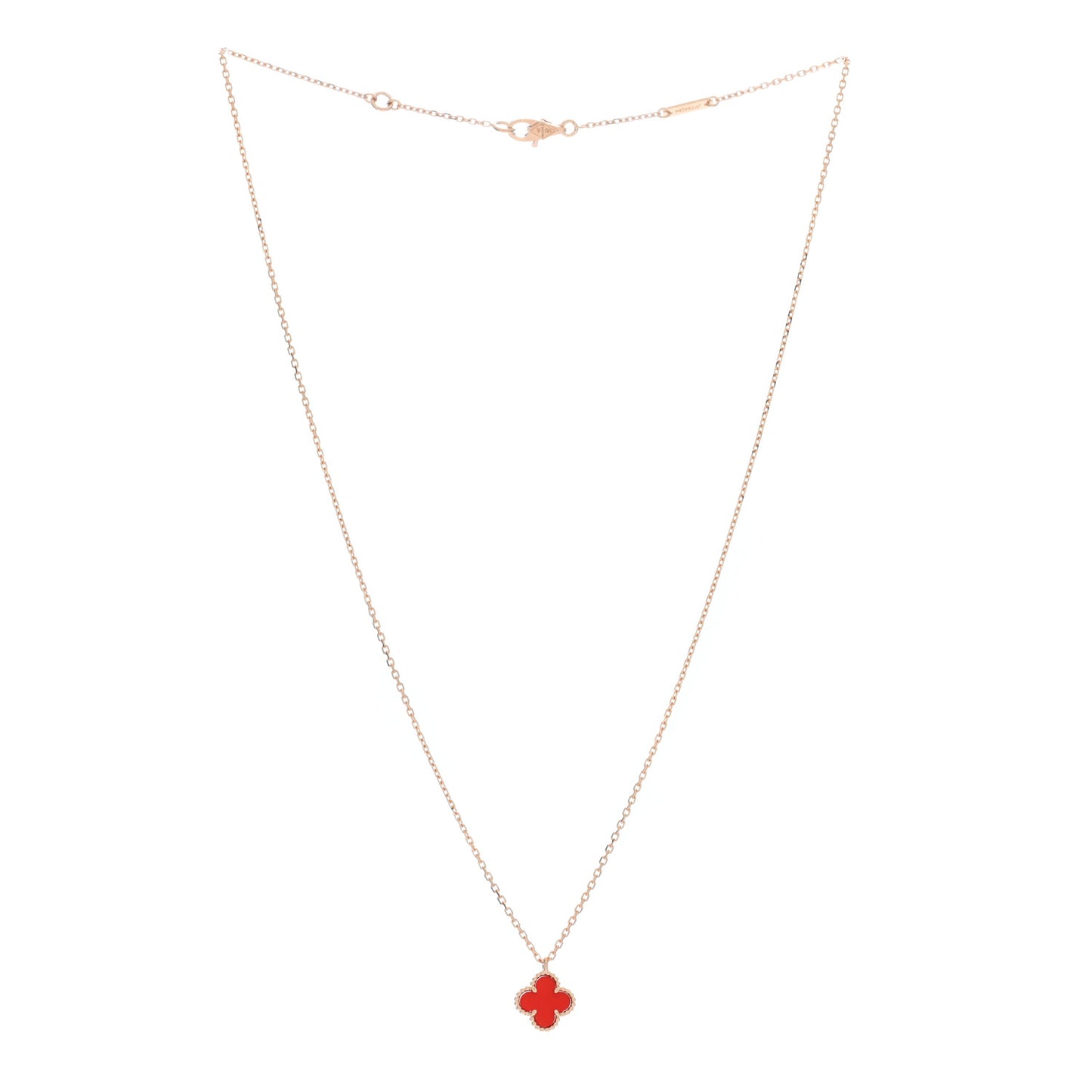 VAN CLEEF & ARPELS 18K Rose Gold Carnelian Sweet Alhambra Pendant Necklace