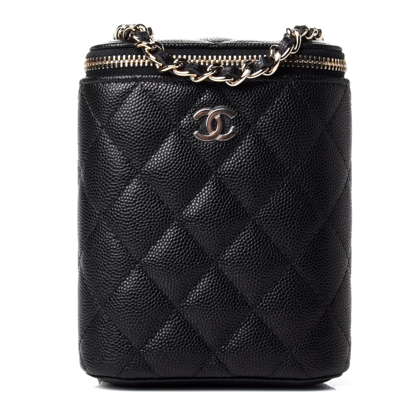 Caviar Quilted Small Vertical Coco Beauty Vanity Case With Chain Black