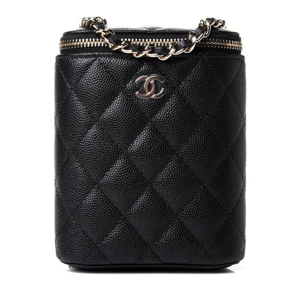 Chanel Caviar Quilted Small Vertical Coco Beauty Vanity Case With Chain Black 1 of 5