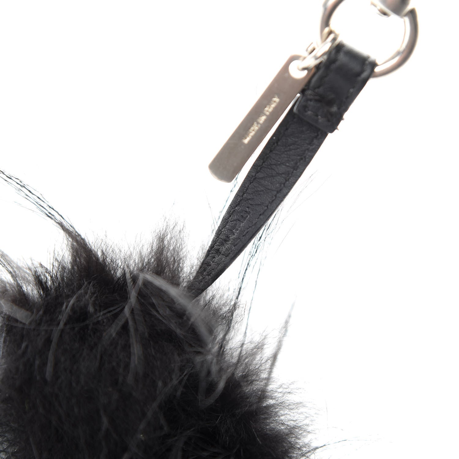 Fendi Cuoio Romano Goat Fox Fur Metal Stitch Triangle Monster Eyes Cube Bag Charm Black White 4 of 4