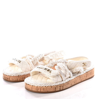 Chanel Cord Lambskin Quilted Logo Sandals 38 White 2 of 11