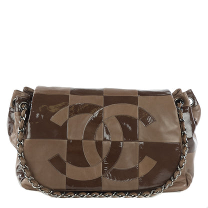 Chanel Lambskin Patent Calfskin Brooklyn Patchwork Accordion Flap Brown 1 of 7