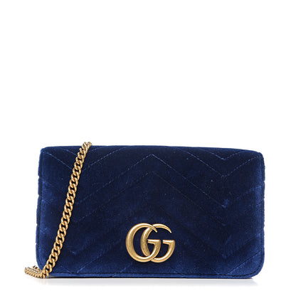 Gucci Velvet Matelasse GG Marmont Mini Bag Cobalt Blue 1 of 9
