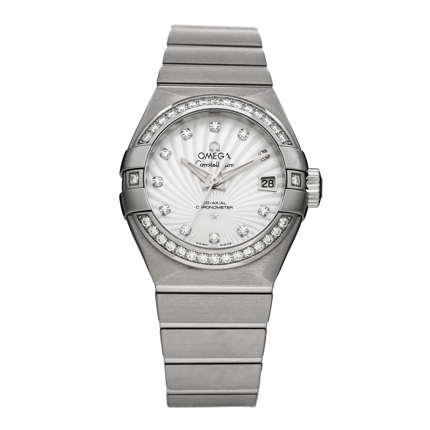 Stainless Steel Diamond Bezel Mother of Pearl 27mm Constellation Automatic Watch 123.15.27.20.55.001