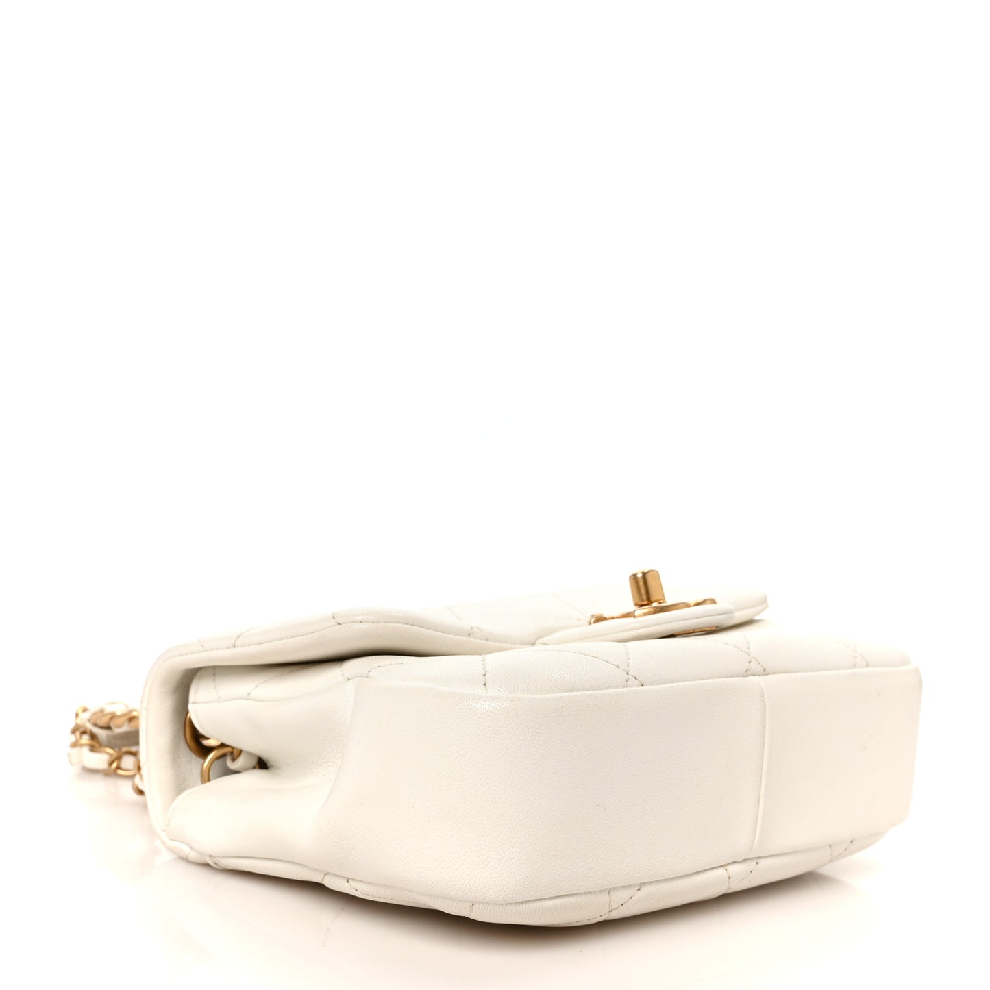Lambskin Quilted Small Circular Handle Bag White