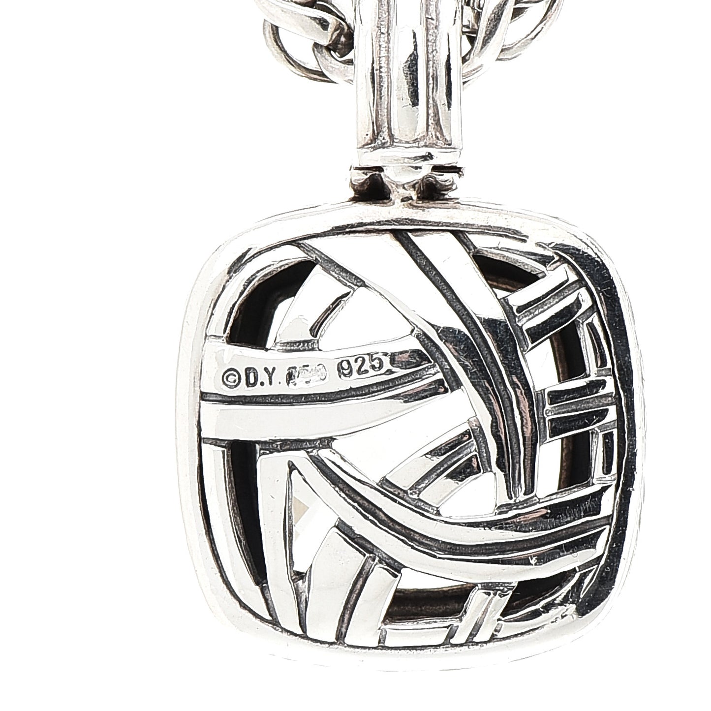 Sterling Silver Diamond Prasiolite 14mm Albion Pendant Necklace