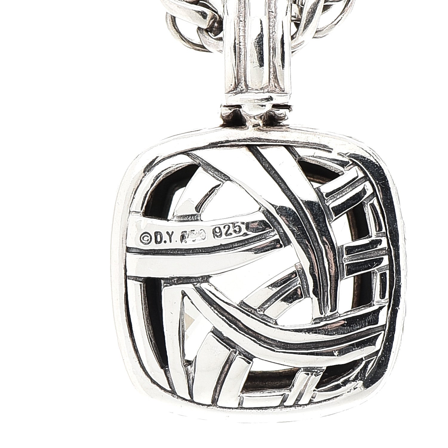 David Yurman Sterling Silver Diamond Prasiolite 14mm Albion Pendant Necklace 5 of 6