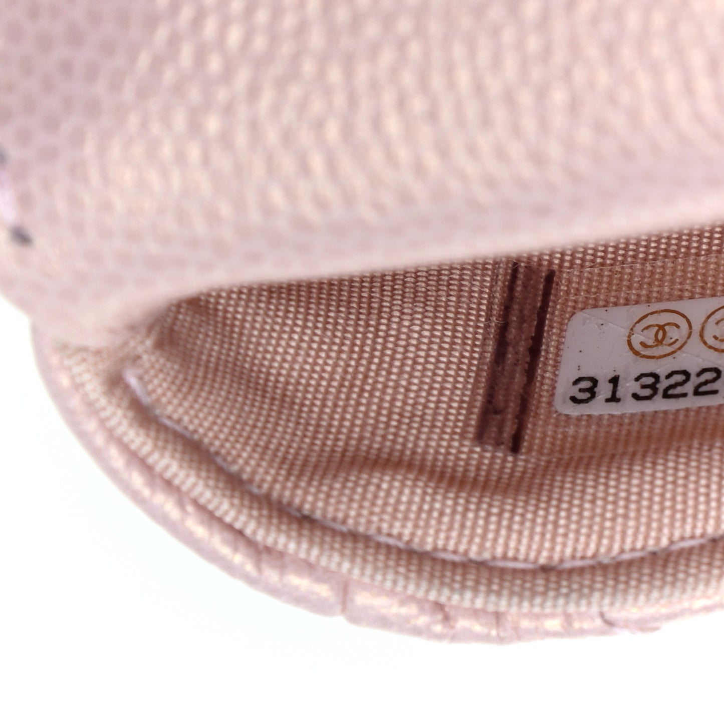 Iridescent Caviar Quilted Pearl On Top Coin Purse With Chain Light Pink
