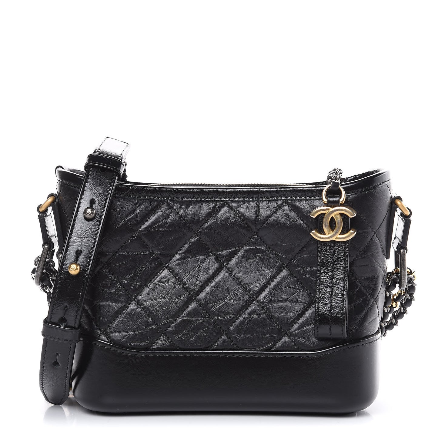 Aged Calfskin Quilted Small Gabrielle Hobo Black