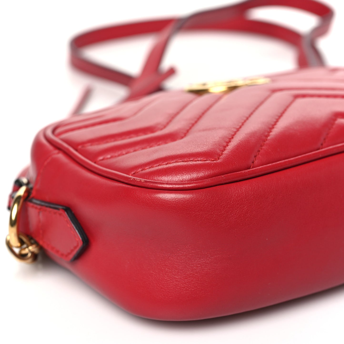Calfskin Matelasse Mini GG Marmont Chain Shoulder Bag Hibiscus Red