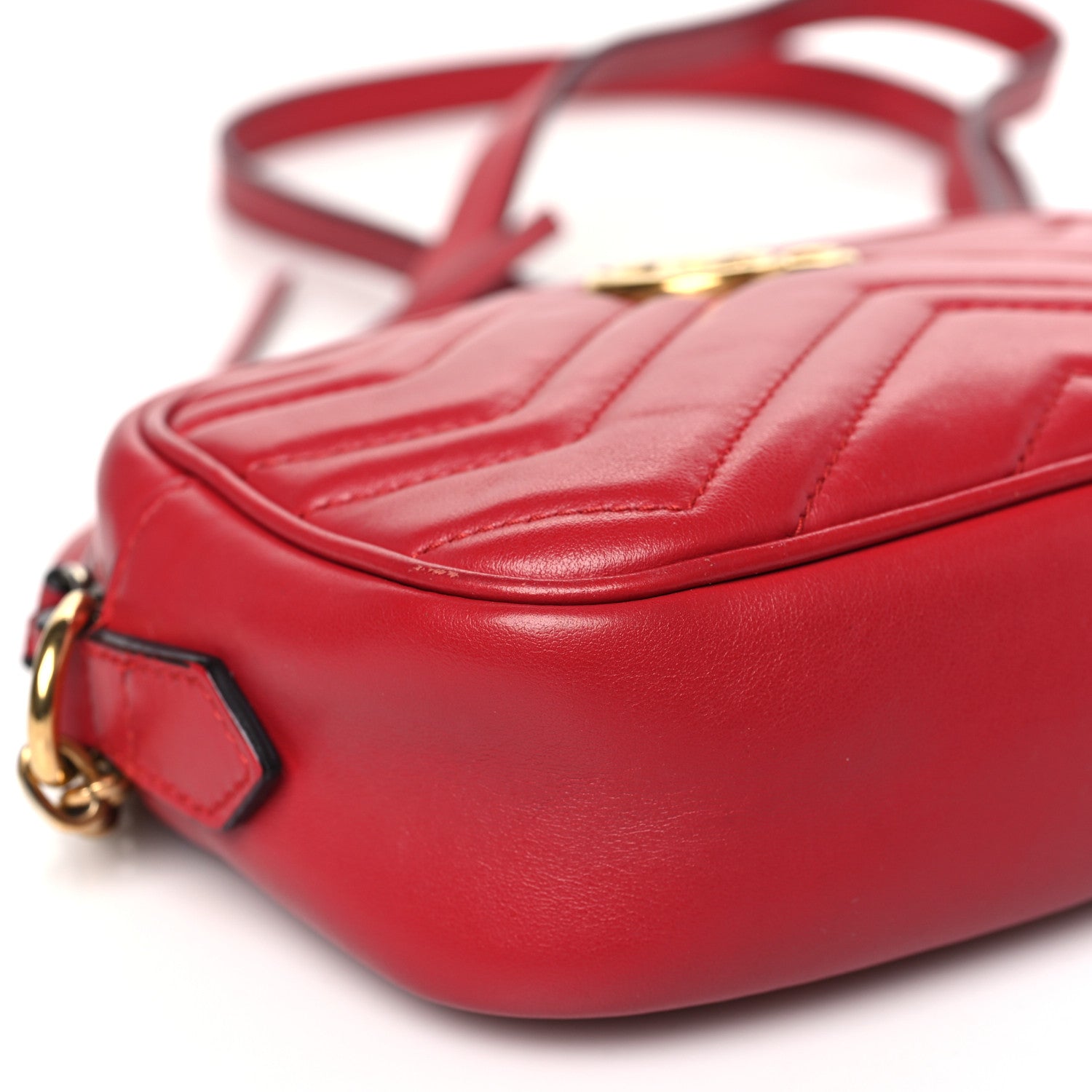 Gucci Calfskin Matelasse Mini GG Marmont Chain Shoulder Bag Hibiscus Red 9 of 11