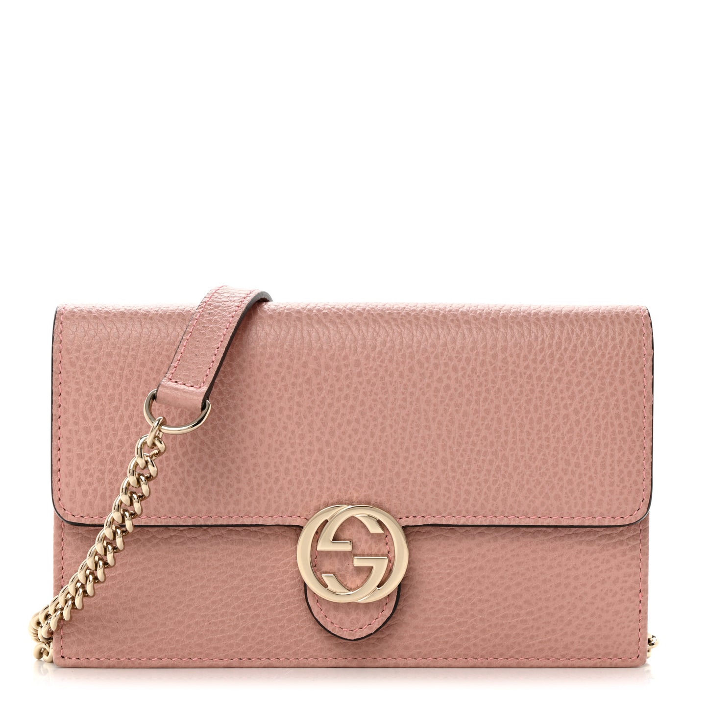 Dollar Calfskin Interlocking G Chain Wallet Soft Pink