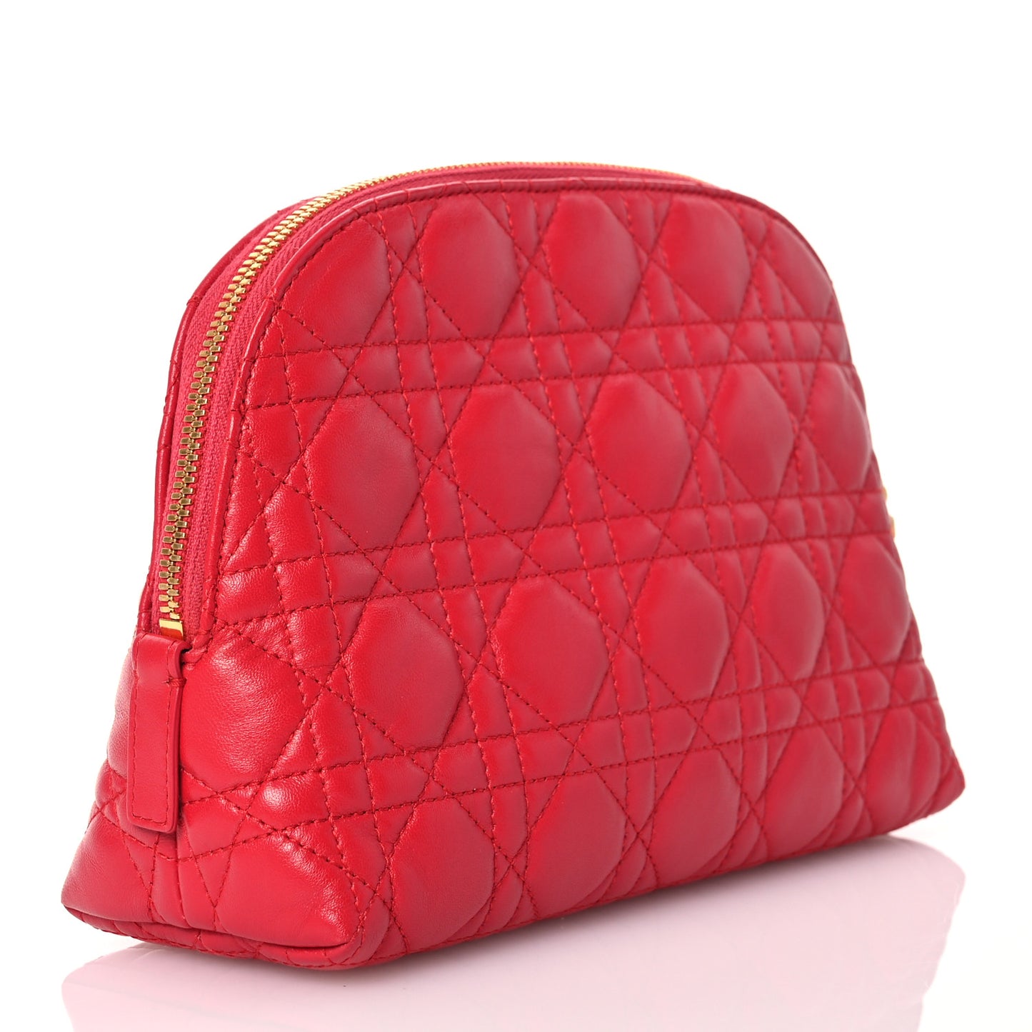Lambskin Cannage Caro Beauty Pouch Raspberry