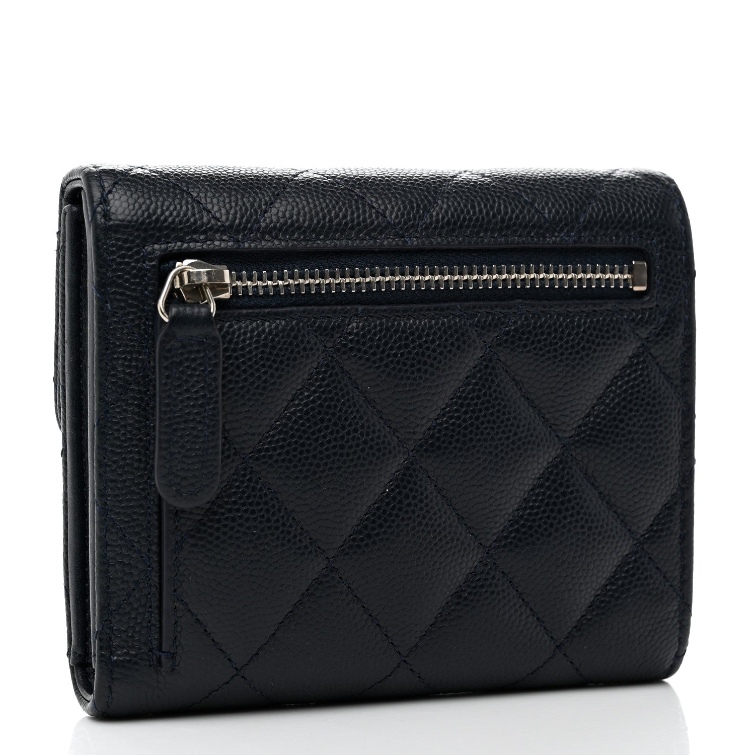 Chanel Caviar Quilted Compact Flap Wallet Navy 2 of 9