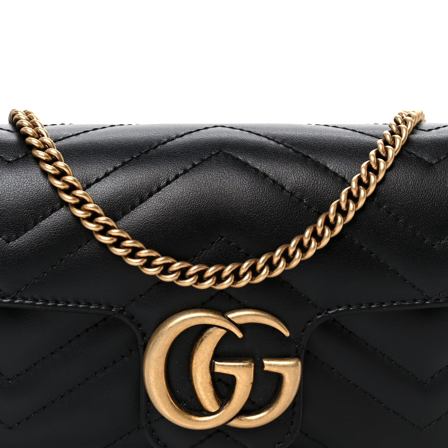 Calfskin Matelasse Super Mini GG Marmont Shoulder Bag Black