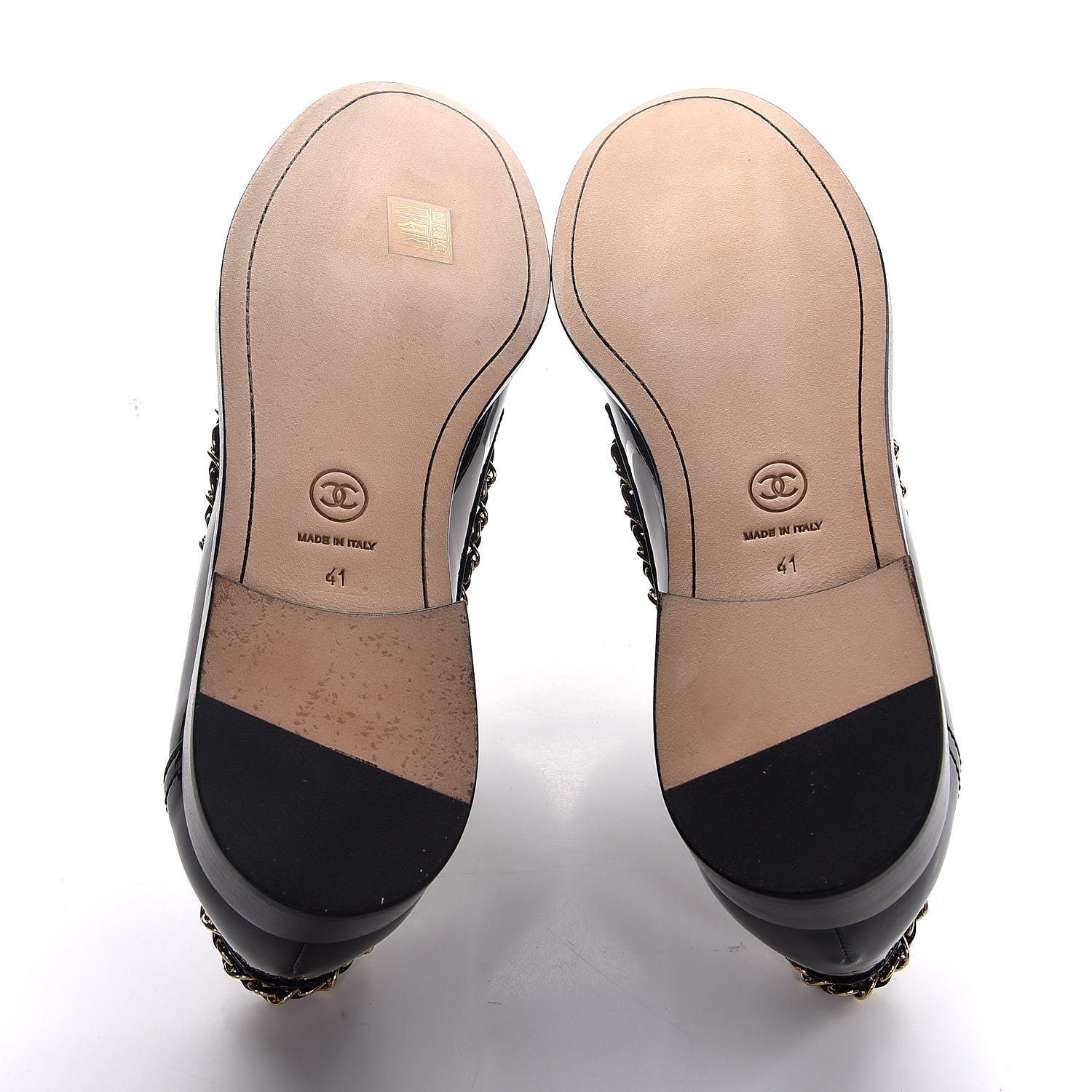 Chanel Patent Calfskin CC Chain Mocassin Loafers 41 Black Beige 5 of 9