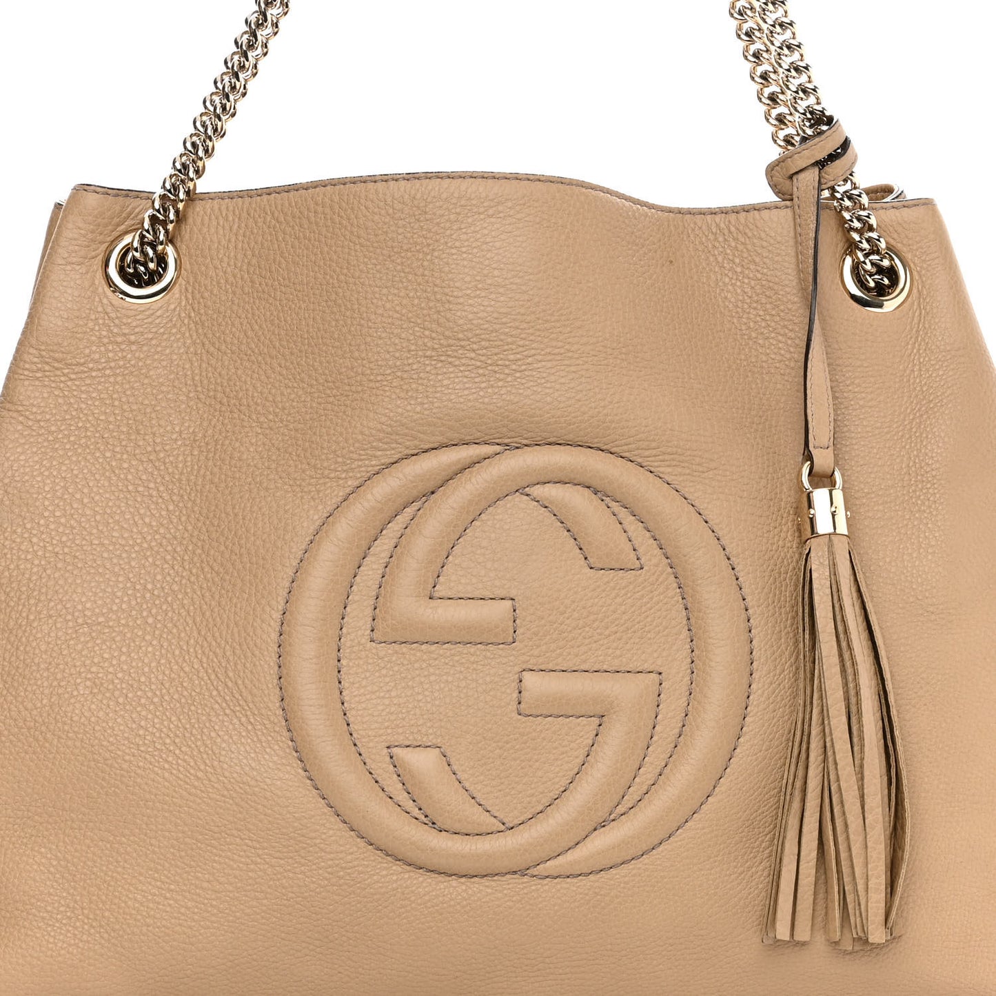 Pebbled Calfskin Large Soho Chain Shoulder Bag Nude