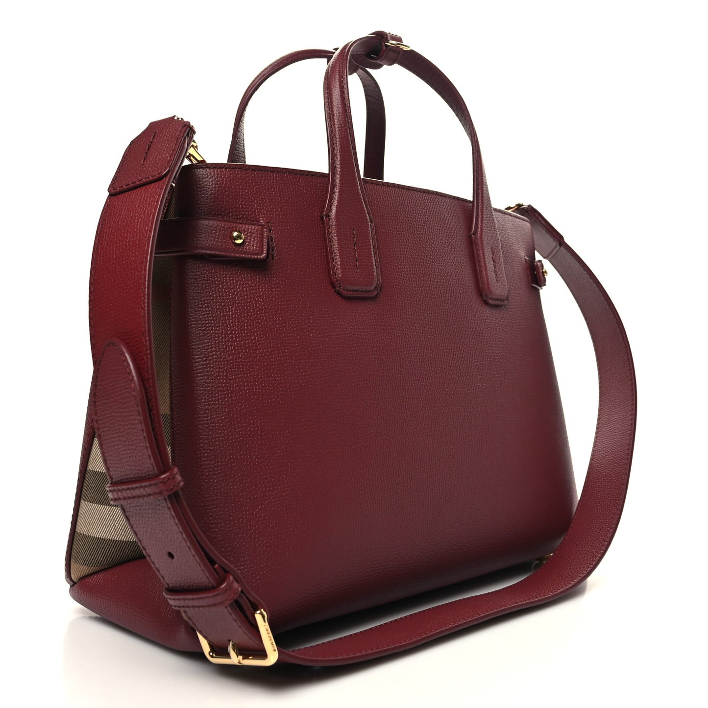 Grainy Calfskin House Check Medium Banner Tote Crimson